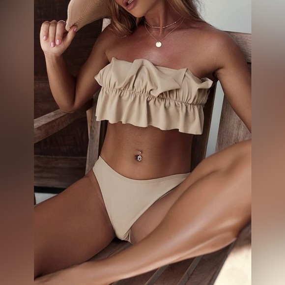 Tan ruffle bikini set size L shein - Picture 1 of 2